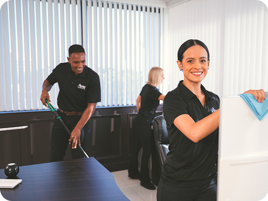 Anago unit franchisees cleaning an office