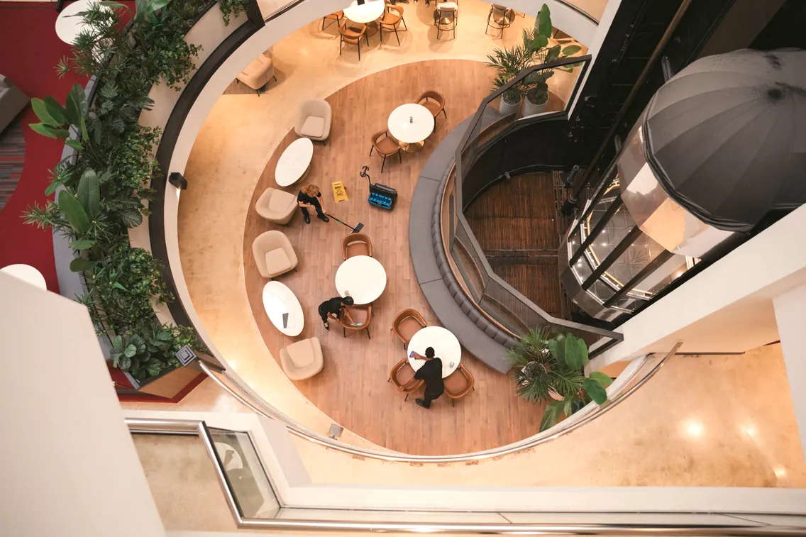 Aerial view of cleaning in a common area